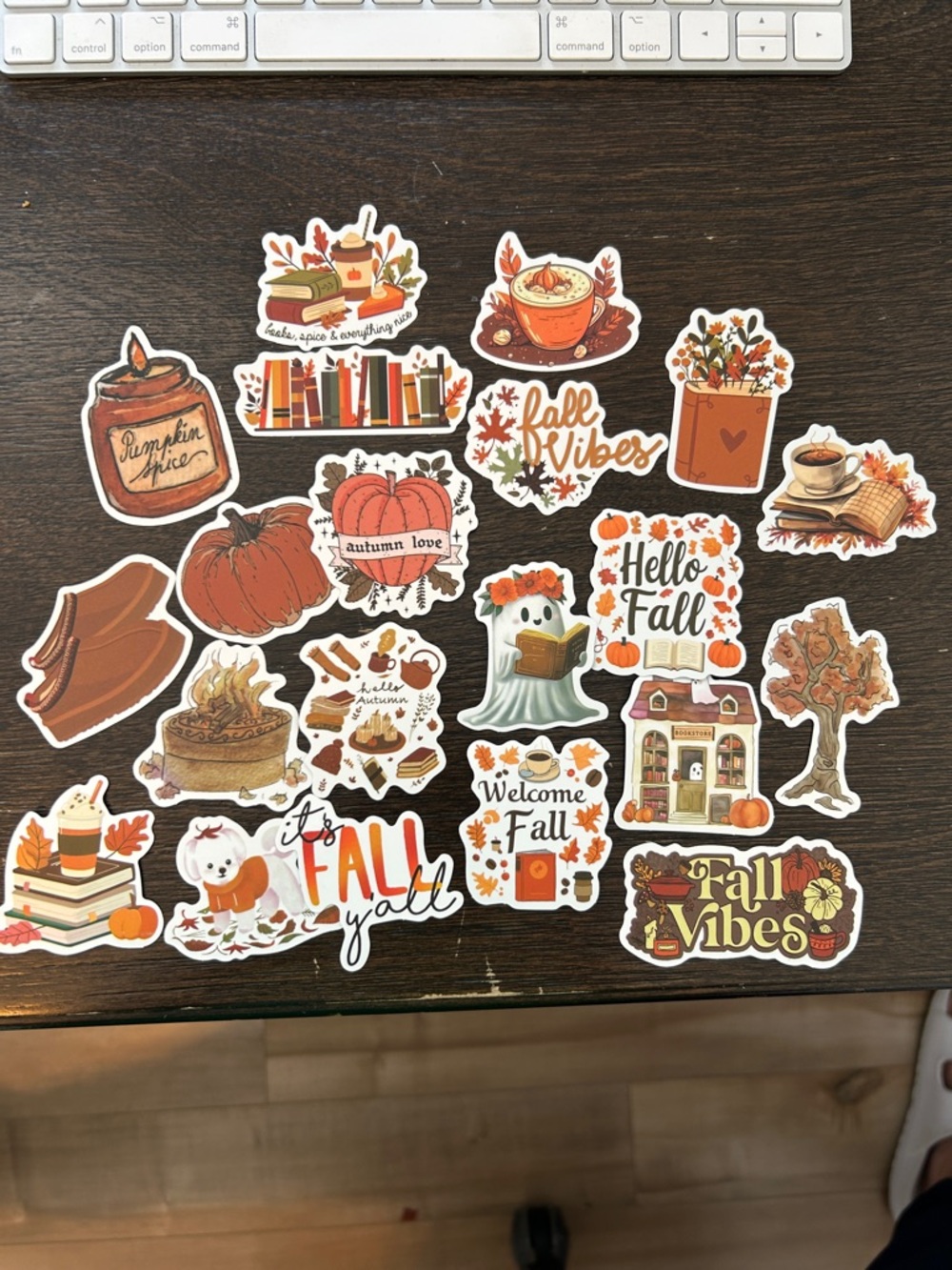 Autumn Vibes Fall Sticker Set - Assorted Orange & Brown Designs (pack of 20)